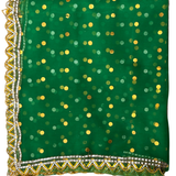 Divine Sansar Chunri Collection-Green traditional veil with gold polka dots and border on a white background