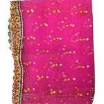 Divine Sansar Chunri Collection-Pink traditional veil with gold and multicolor patterns on a white background