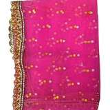 Divine Sansar Chunri Collection-Pink traditional veil with gold and multicolor patterns on a white background