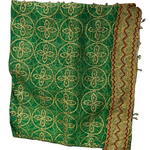 Divine Sansar Chunri Collection-Green traditional veil with gold embroidery and red border on a white background