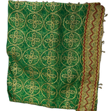 Divine Sansar Chunri Collection-Green traditional veil with gold embroidery and red border on a white background