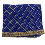 Divine Sansar Chunri Collection-Blue traditional veil with gold embroidery on a white background