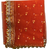 Divine Sansar Chunri Collection-Red traditional veil with gold embroidery on a white background