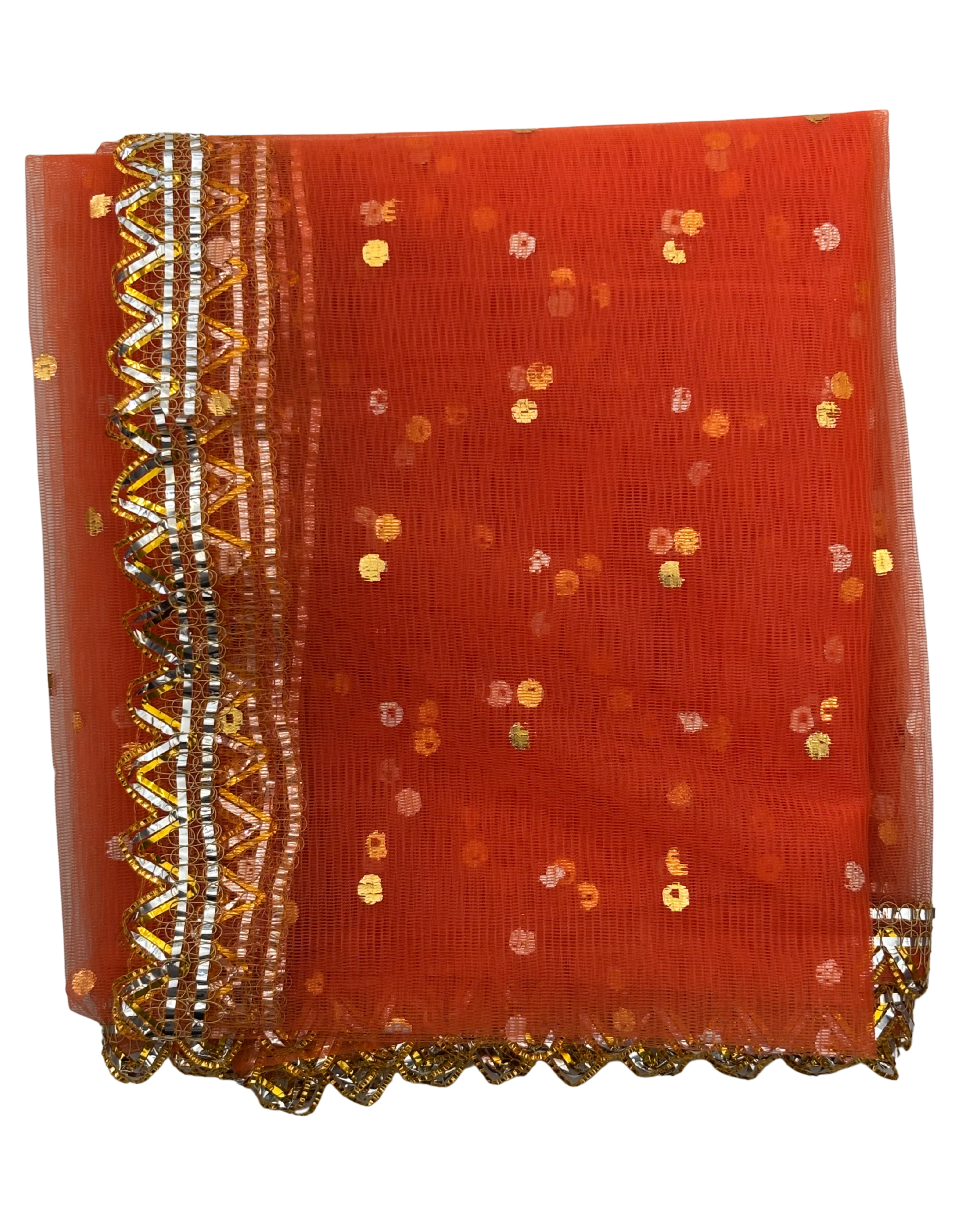 Divine Sansar Chunri Collection-Red traditional veil with gold embroidery on a white background