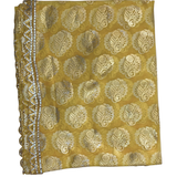 Divine Sansar Chunri Collection-Gold and white patterned traditional veil on a white background