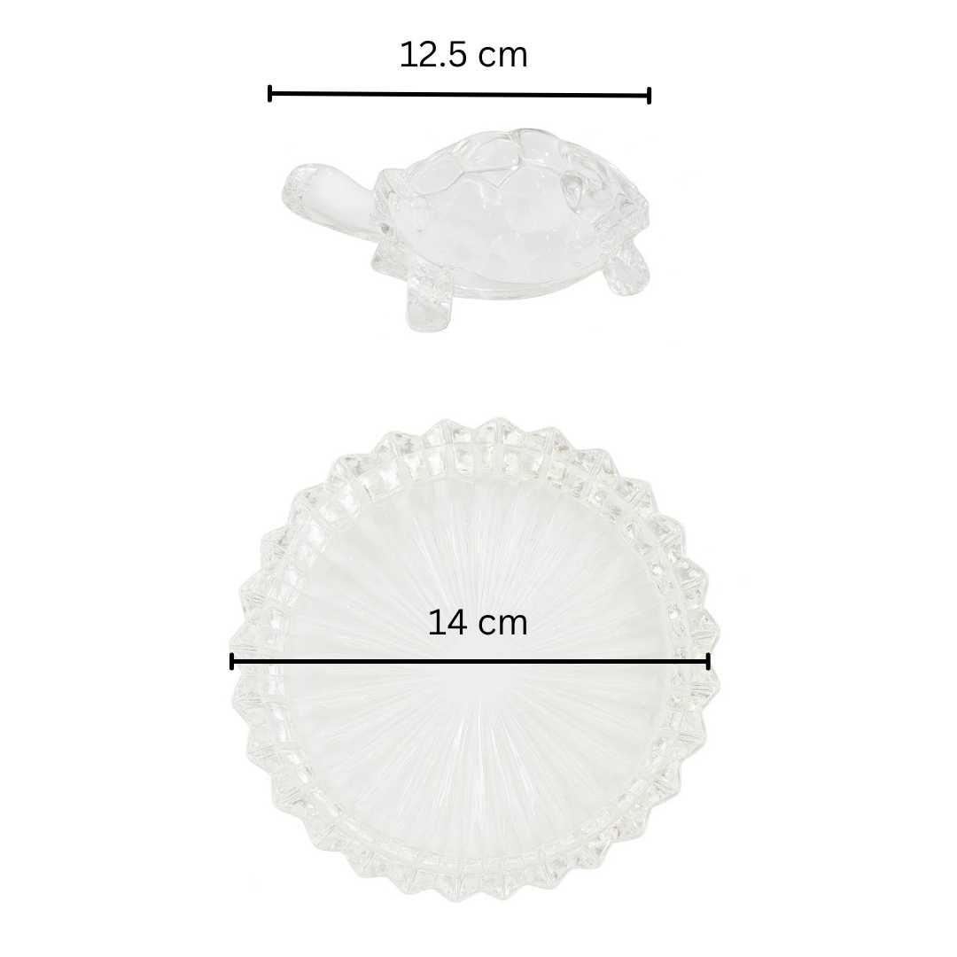 Divine Sansar Wish Fulfilling Crystal Turtle Measurment-Wish Fulfilling Crystal Turtle with measurements on a white background