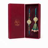 Firoza Kundan Jodi - Bhaiya Bhabhi Rakhi Set | Teal Kundan Set in Gift Box