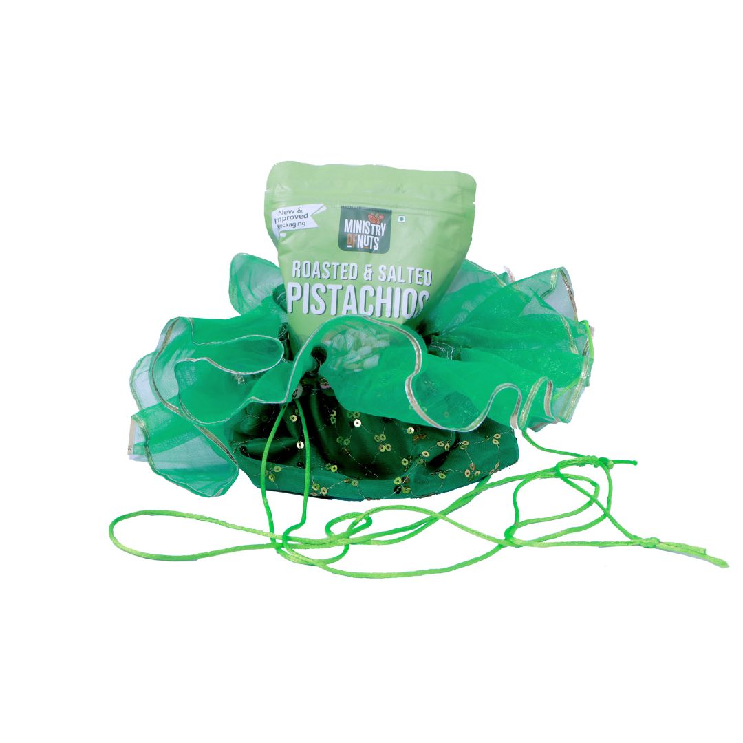 Divine Sansar Elegant Traditional Shagun Potli Green on a white background