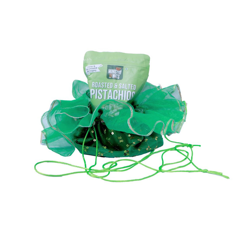 Divine Sansar Elegant Traditional Shagun Potli Green on a white background