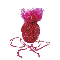 Pink silk Shagun Potli bag with gold sequin work and drawstring - Divine Sansar UAE