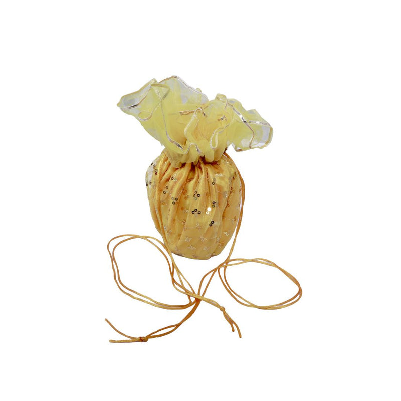Divine Sansar Elegant Traditional Shagun Potli Yellow on a white background