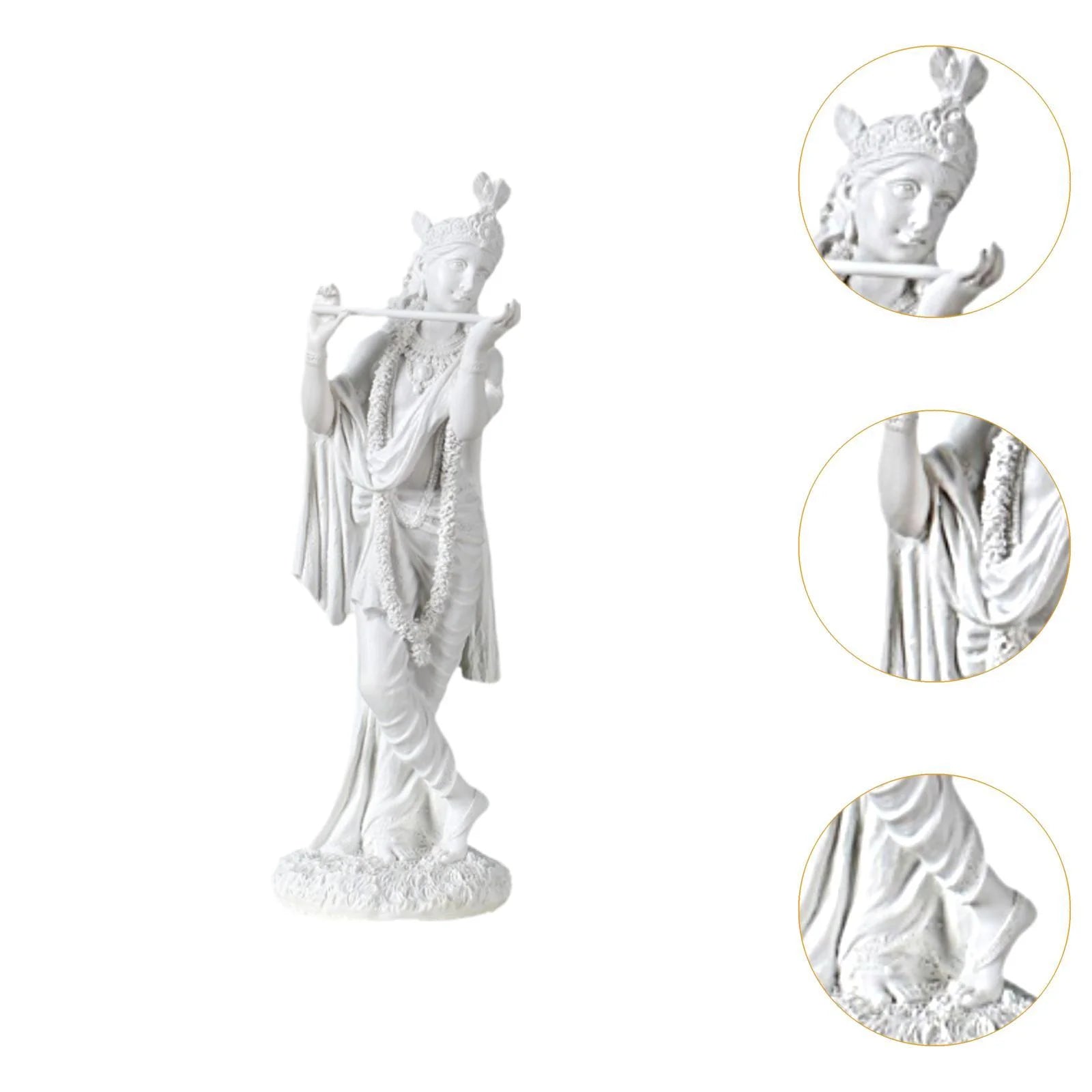Divine Sansar-Elegant White Krishna Statue Playing Flute with intricate details on a white background