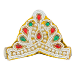 Divine Sansar-Embellished Mukut — Idol Crown with pearls, red and green stones on a white background