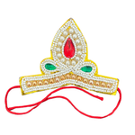 Divine Sansar-Embellished Mukut — Idol Crown with a red teardrop design on a white background