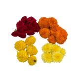 Fresh Flower Assortment — Red Roses, Orange & Yellow Marigold, Yellow Chrysanthemum