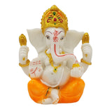 Divine Ganesha Statue | White and Orange | 4 Inches