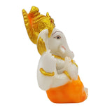 Divine Ganesha Statue | White and Orange | 4 Inches