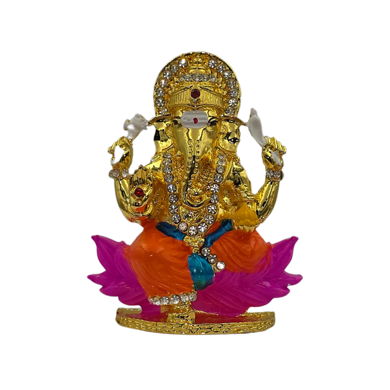 Divine Sansar multicolour golden Ganpati idol with sparkling stones for car dashboard and home altar - UAE