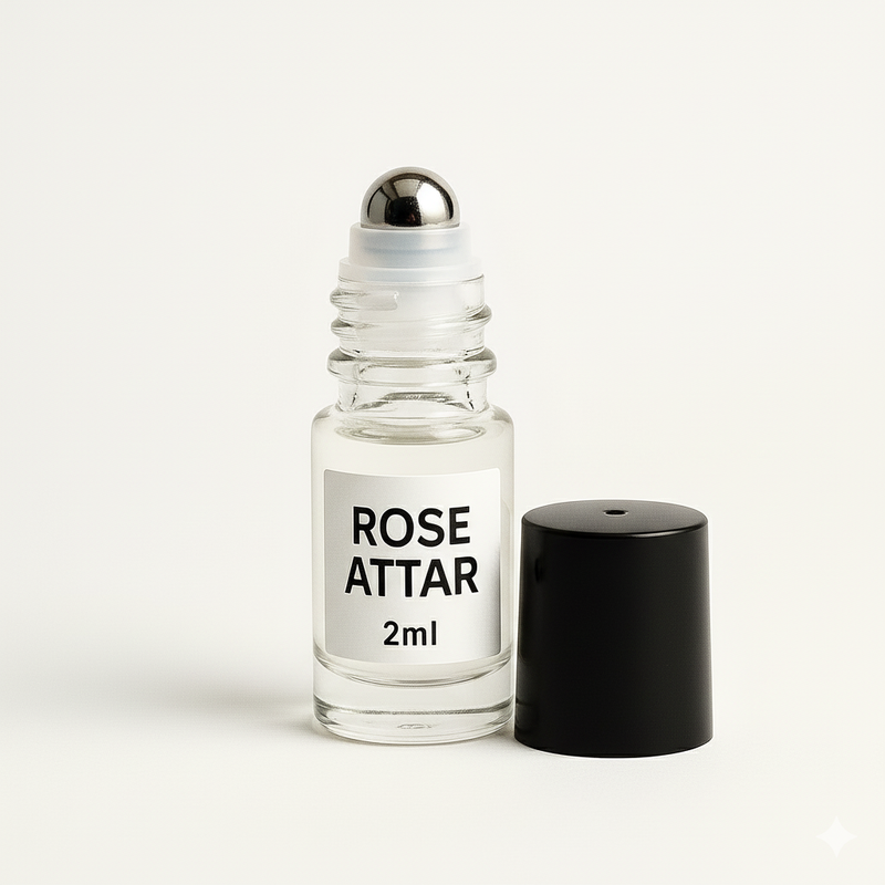 Divine Sansar-Pooja Attar 2ml – Rose, Sandal, Jasmine & Kesar on a white background