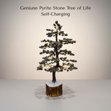 Pyrite Stone Tree of Life on a plain background with text