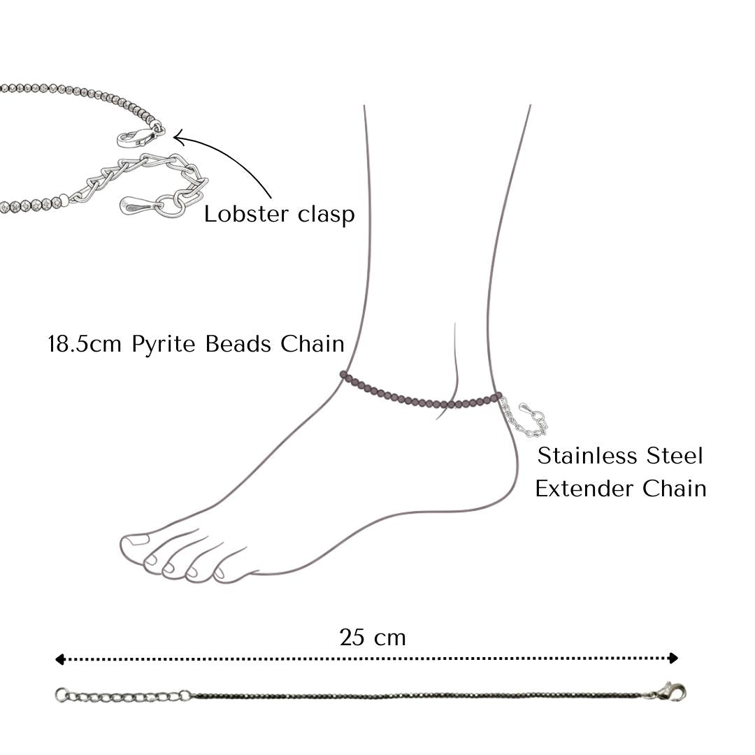 Divine Sansa-Genuine Pyrite Anklet Abundance Protection Crystal Adjustable Stainless Steel 25cm Divine Sansar UAE-