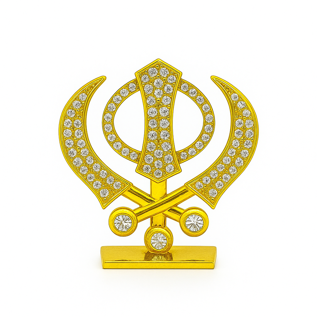 Silver and Gold Khanda Sahib Idol with Sparkling Stones
