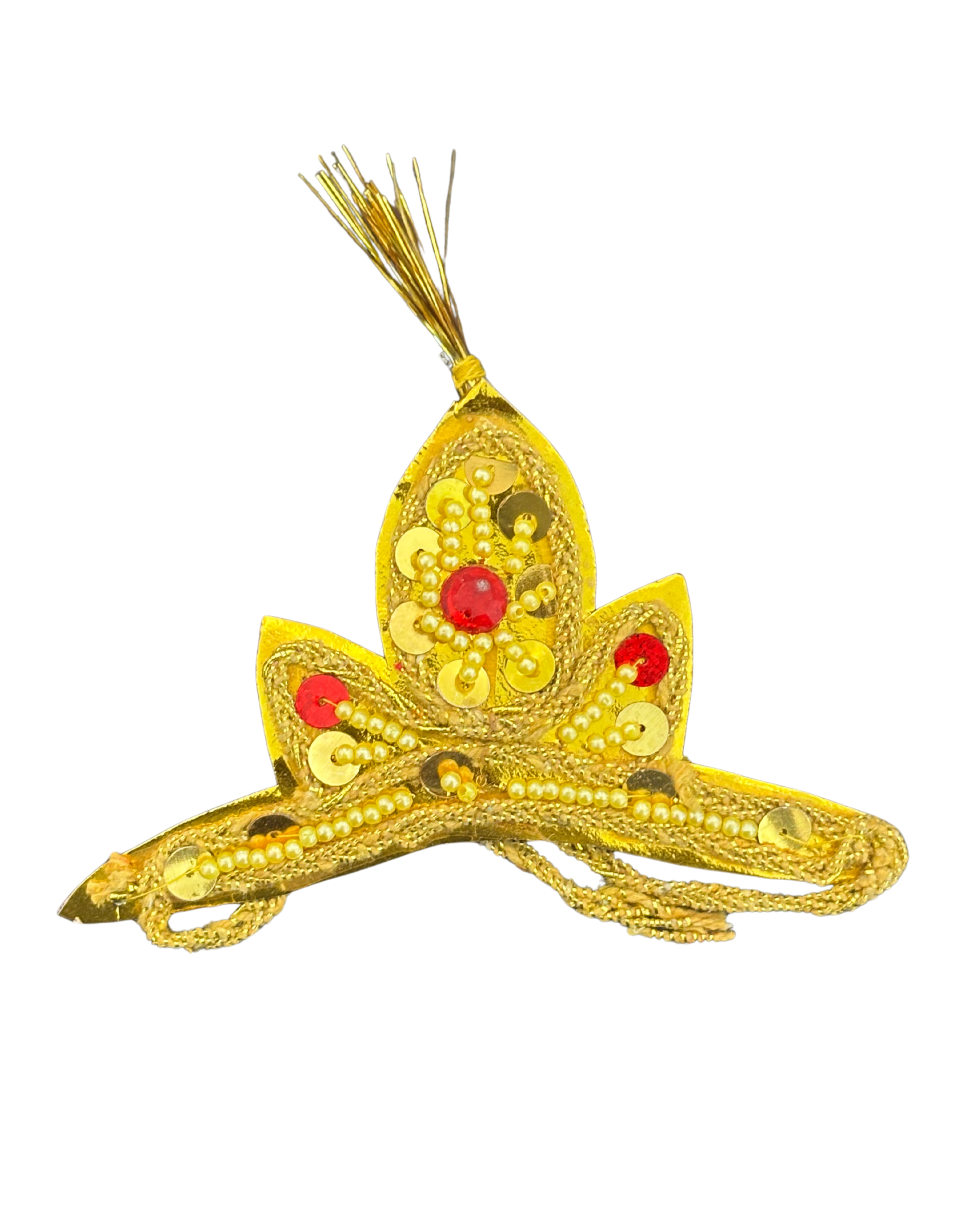 Divine Sansar-Golden Mukut with red stones on a white background