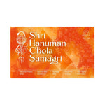 Divine Sansar-An orange card for "Shri Hanuman Chola Samagri" by Divine Bazaar listing ritual items like Hanuman Pataka and Jasmine Oil.