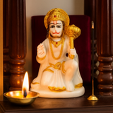Hanumanji Statue in White & Gold
