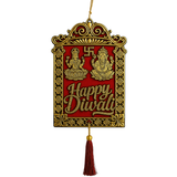 Divine Sansar Happy Diwali Wall Hanging – Golden Acrylic on a red background