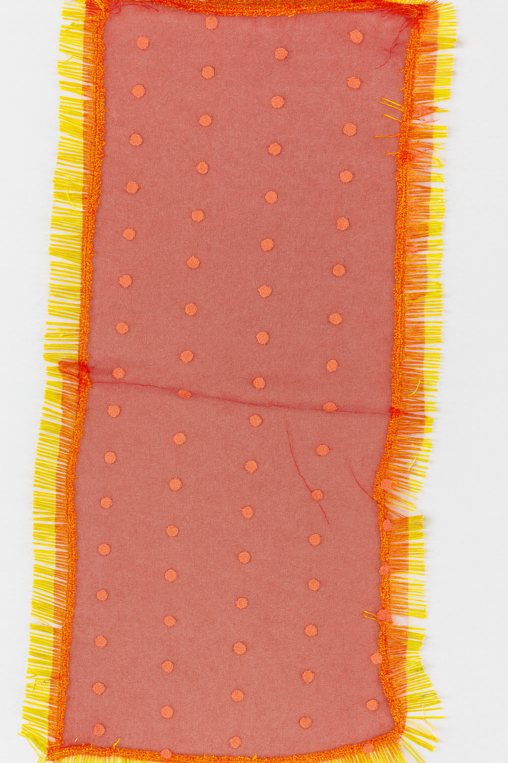 Divine Sansar-Pink traditional veil with orange polka dots and yellow fringes on a white background