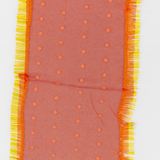 Divine Sansar-Pink traditional veil with orange polka dots and yellow fringes on a white background