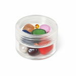 Divine Sansar-Clear container with multicolored stones on a white background
