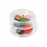 Divine Sansar-Clear container with multicolored stones on a white background