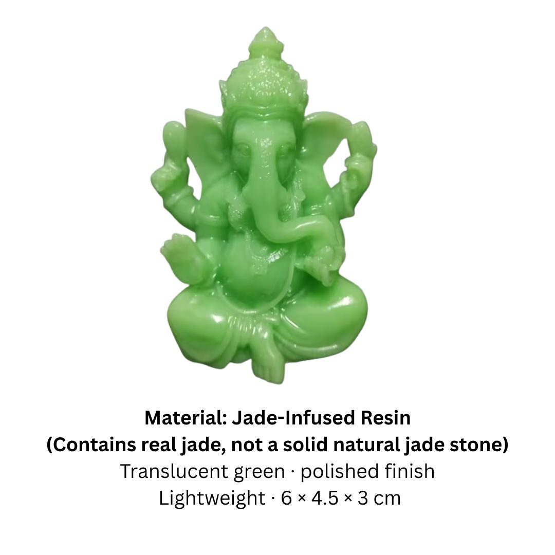 Divine Sansar jade Ganesha statue - jade-infused resin material, not 100% natural jade stone