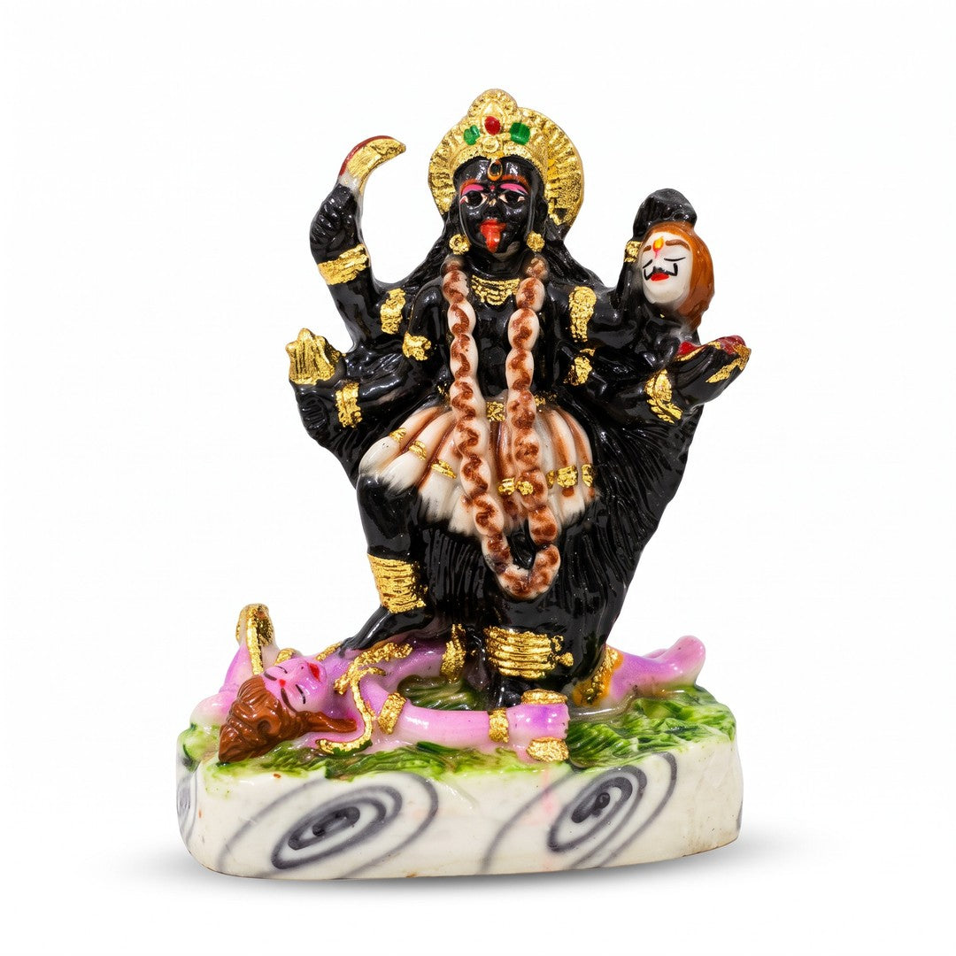 Kali Mata statue 13 cm polyresin Kali Maa murti standing on Shiva - Divine Sansar