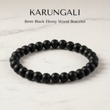 Karungali bracelet 27 black ebony 8mm beads on elastic, lab tested - Divine Sansar
