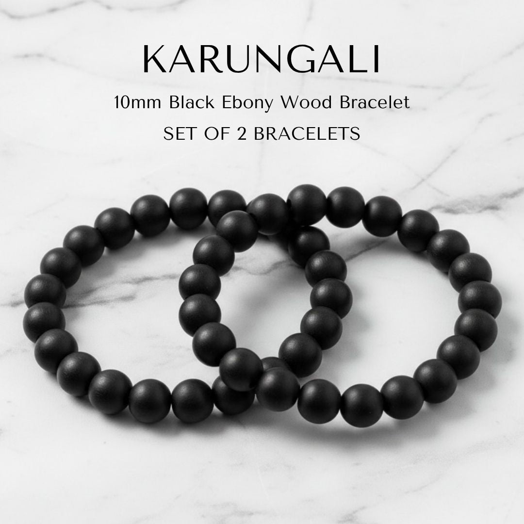 Set of two Karungali black ebony 10mm bracelets - Divine Sansar