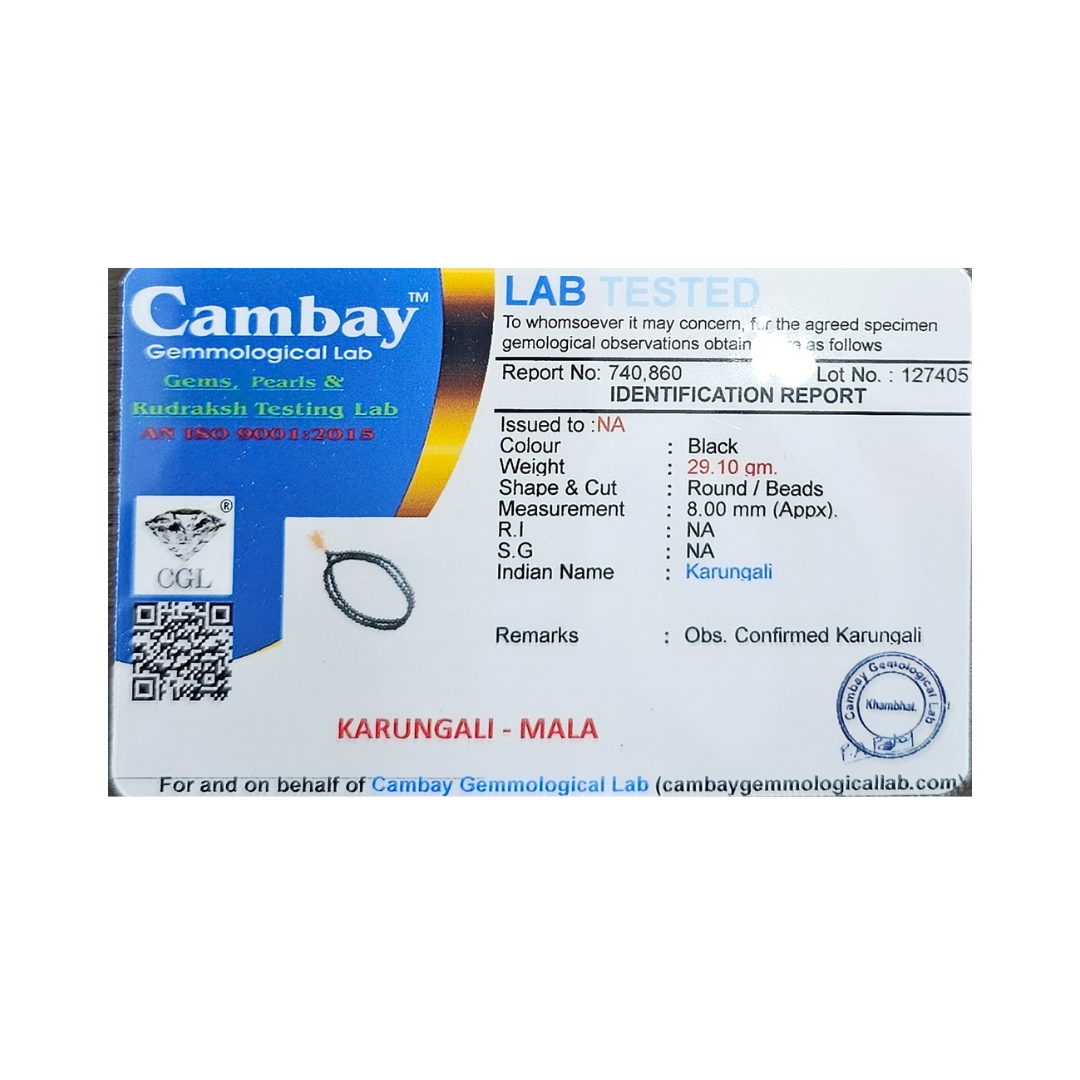Divine Sansar-Karungali Mala Identification report-lab tested report