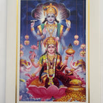 Divine Sansar Laxmi Vishnu Photo Frame on a lotus with a colorful background