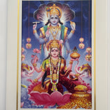 Divine Sansar Laxmi Vishnu Photo Frame on a lotus with a colorful background
