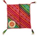 Divine Sansar-Pooja Thali Cover Square- square scarf with red and green patterns on a white background