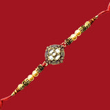 Divine Sansar Premium Designer Rakhi on a red background