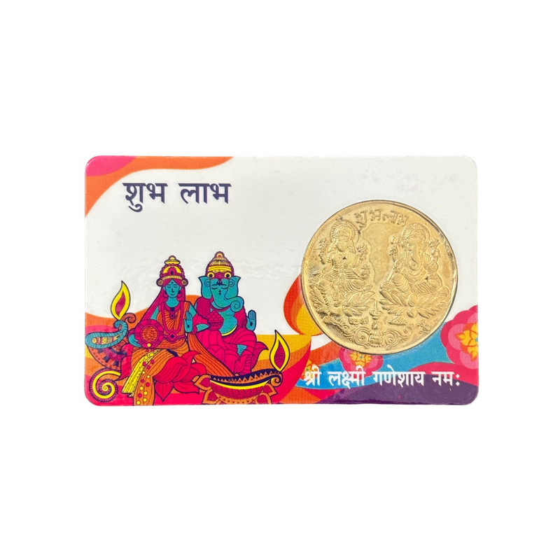 Divine Sansar Prosperity Yantra-Gold coin in a colorful packaging with deities on a white background