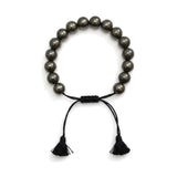 Small money magnet pyrite bracelet on black braided cord with tassels - Divine Sansar