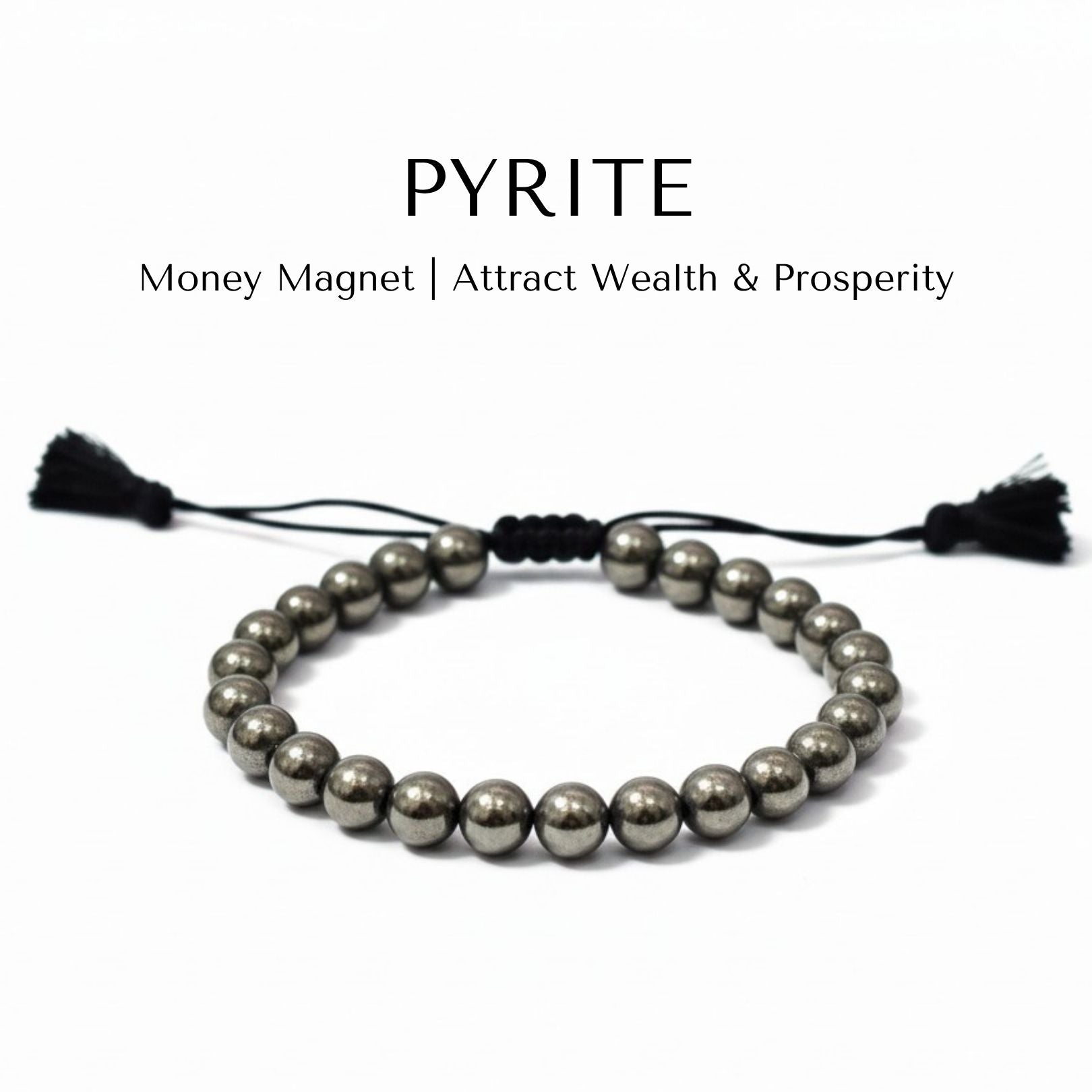 Braided Fit pyrite bracelet with adjustable black sliding knot and tassels - Divine Sansar UAE