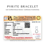Plus Gems Testing Lab certificate of authenticity for natural pyrite adjustable bracelet - Divine Sansar UAE