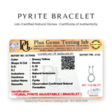 Plus Gems Testing Lab certificate of authenticity for natural pyrite adjustable bracelet - Divine Sansar UAE