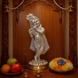 Radiant Silver Krishna Statue