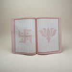 Divine Sansar-Ram Naam writing book inside divine sansar UAE-Open notebook with grid pages and pink floral design on a white background